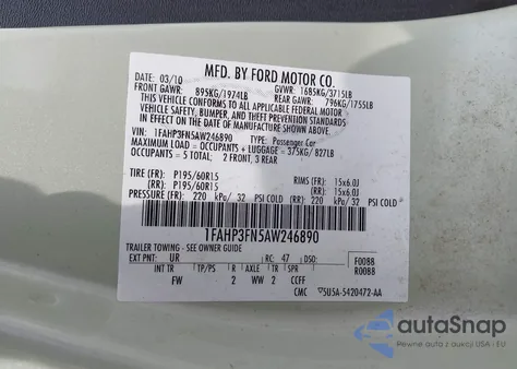 2010 Ford Focus Se from USA, damaged, VIN 1FAHP3FN5AW246890